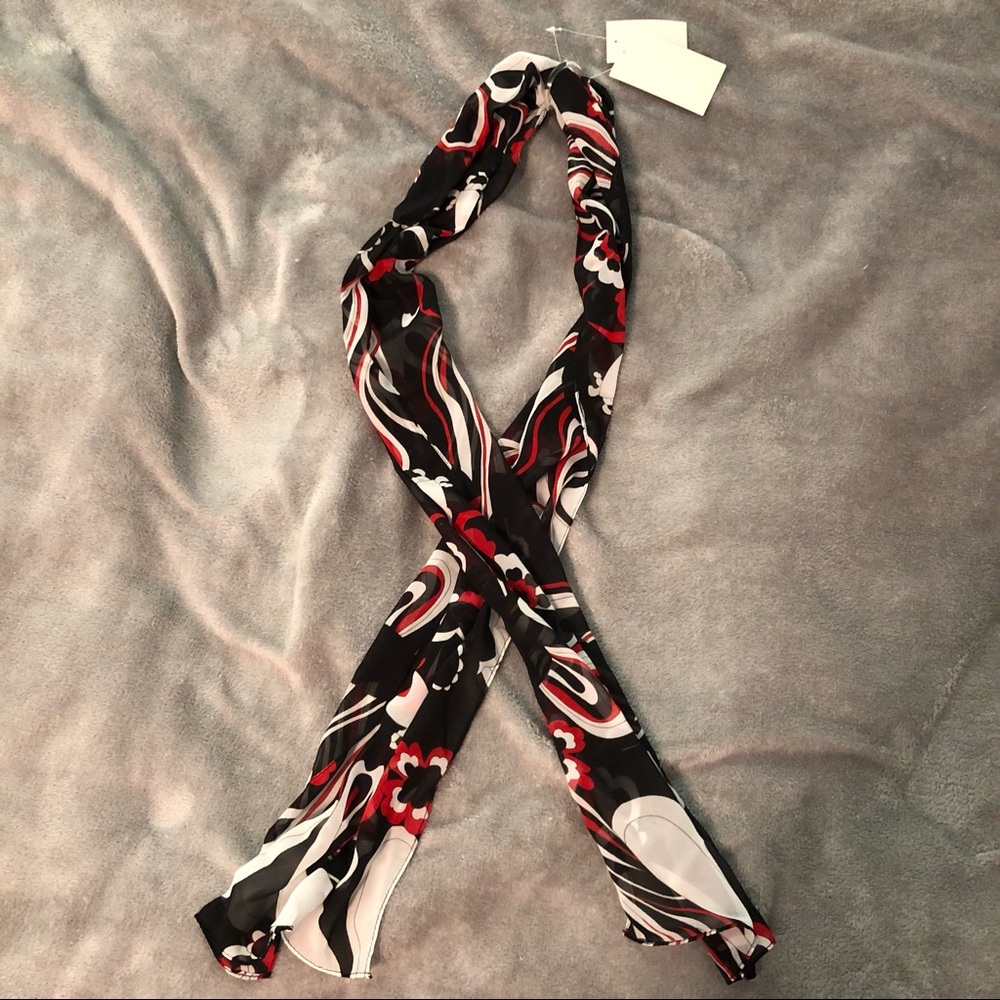 Geometric Red, White, and Black Scarf